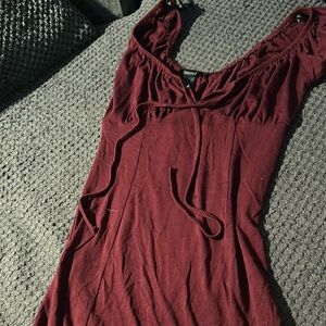 Forever 21 Red Tie Front Ruched Tank Top